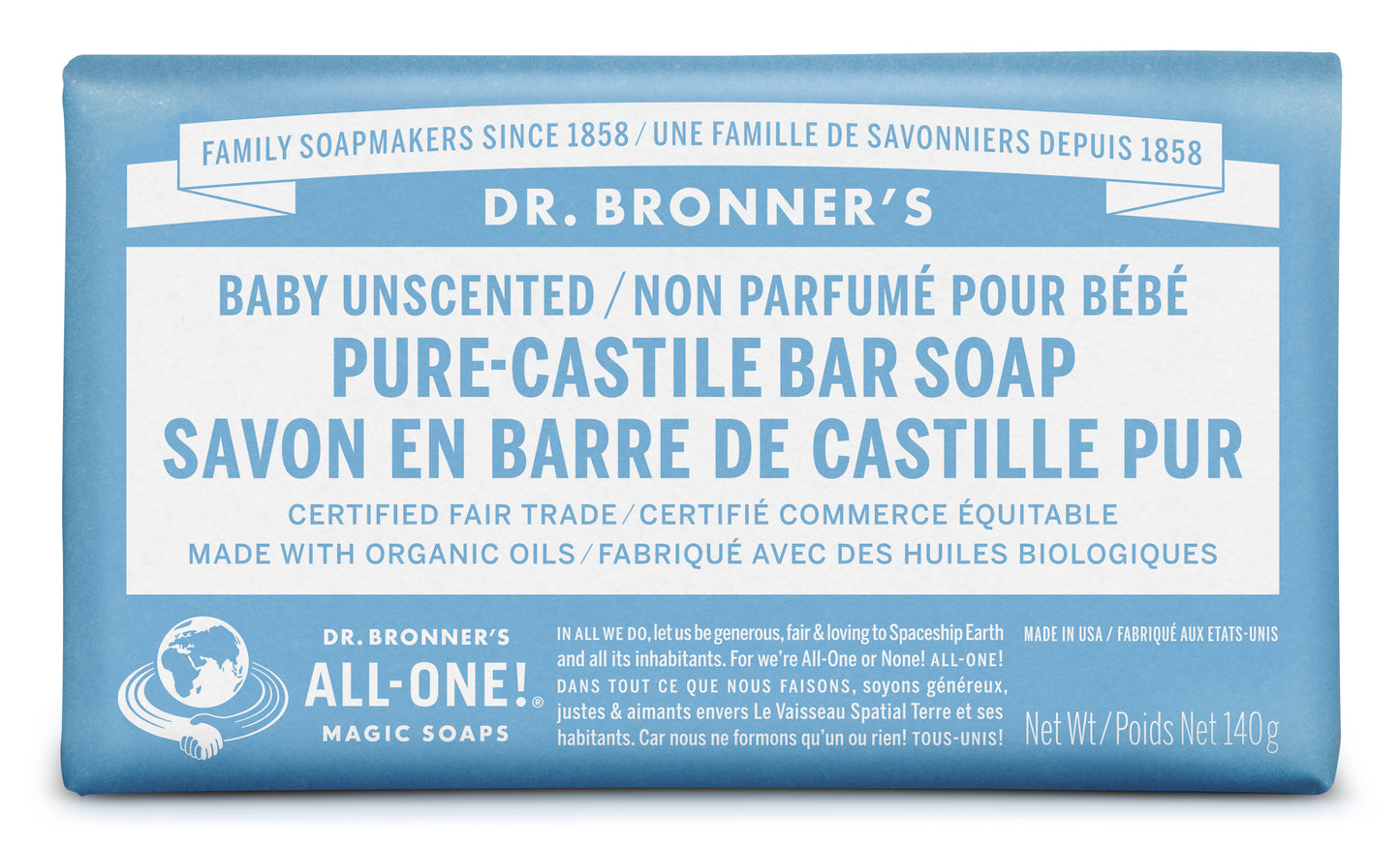 DR. BRONNER'S BABY UNSCENTED BAR SOAP 140G