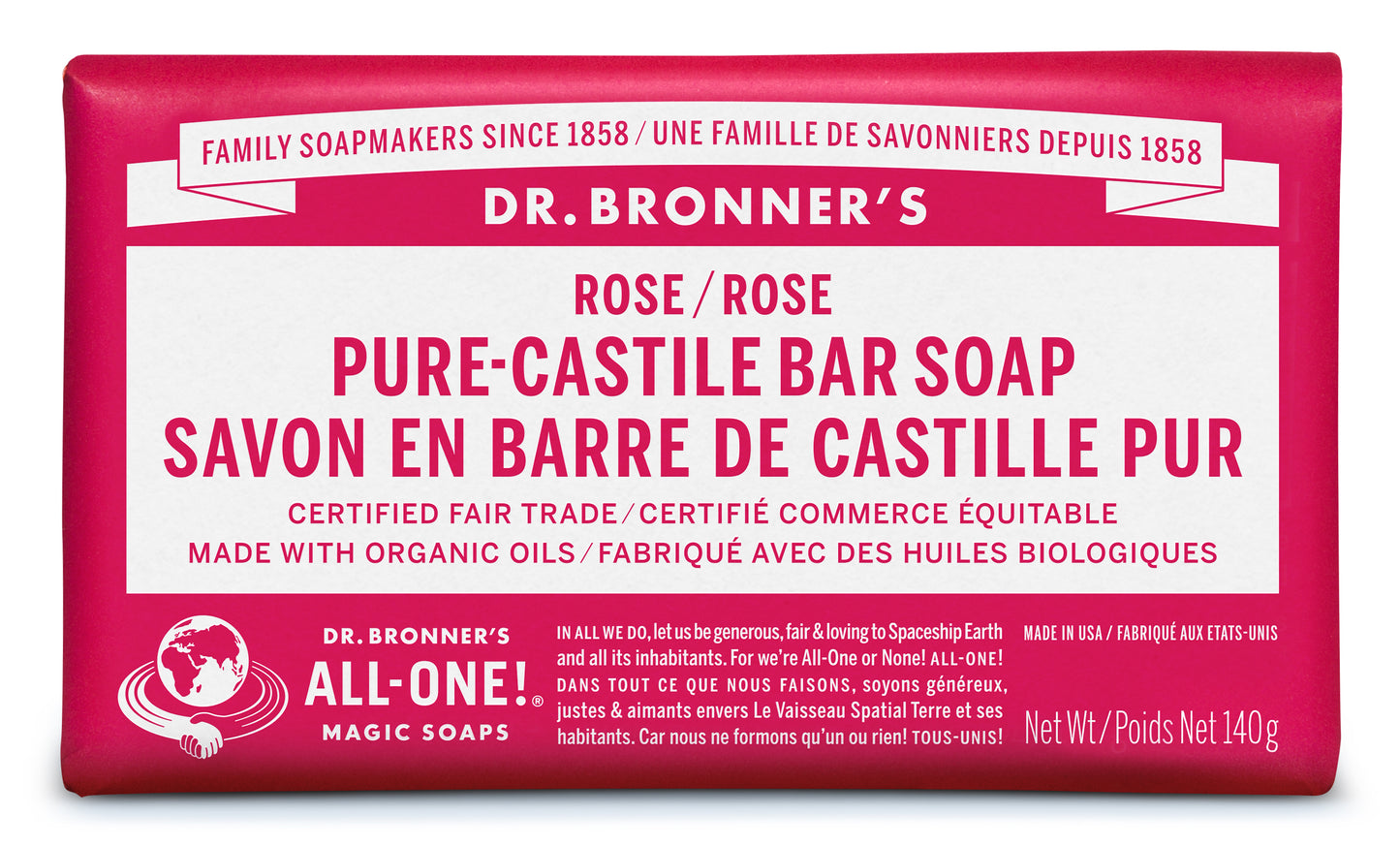 DR. BRONNER'S ROSE BAR SOAP 140G
