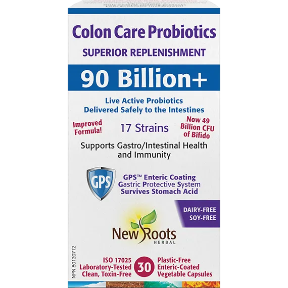 NEW ROOTS Colon Care Probiotics 90 Billion+ (30 enteric-coated vcaps)
