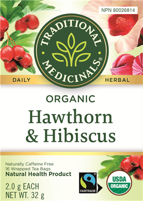 TRADITIONAL MEDICINALS ORG HAWTHORN & HIBISCUS 16 TEA BAGS