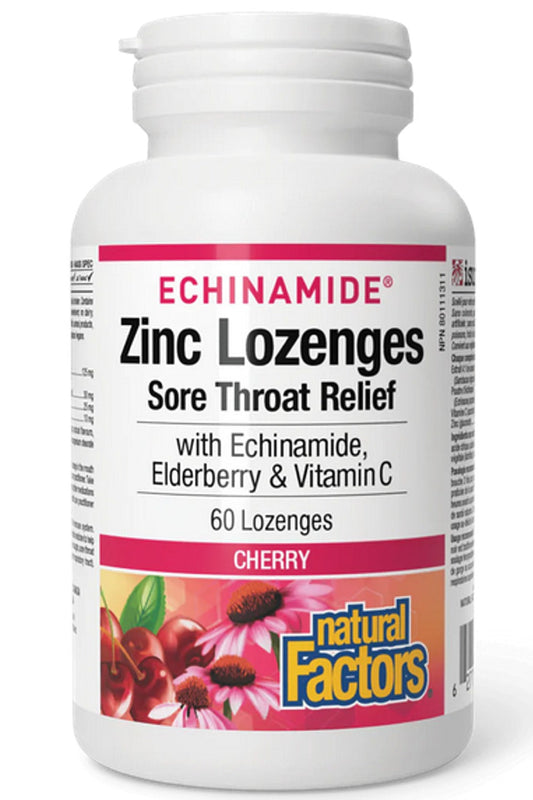 NATURAL FACTORS Echinamide Zinc Lozenges (Cherry - 60 lozenges)