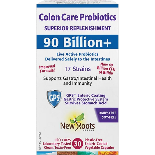 NEW ROOTS Colon Care Probiotics 90 Billion+ (30 enteric-coated vcaps)