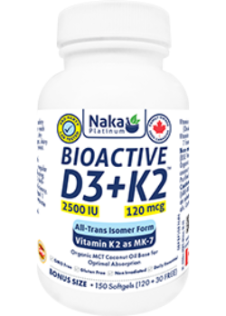 NAKA PLATINUM D3 + K2, 2500iu + 120mcg (150 sgels)